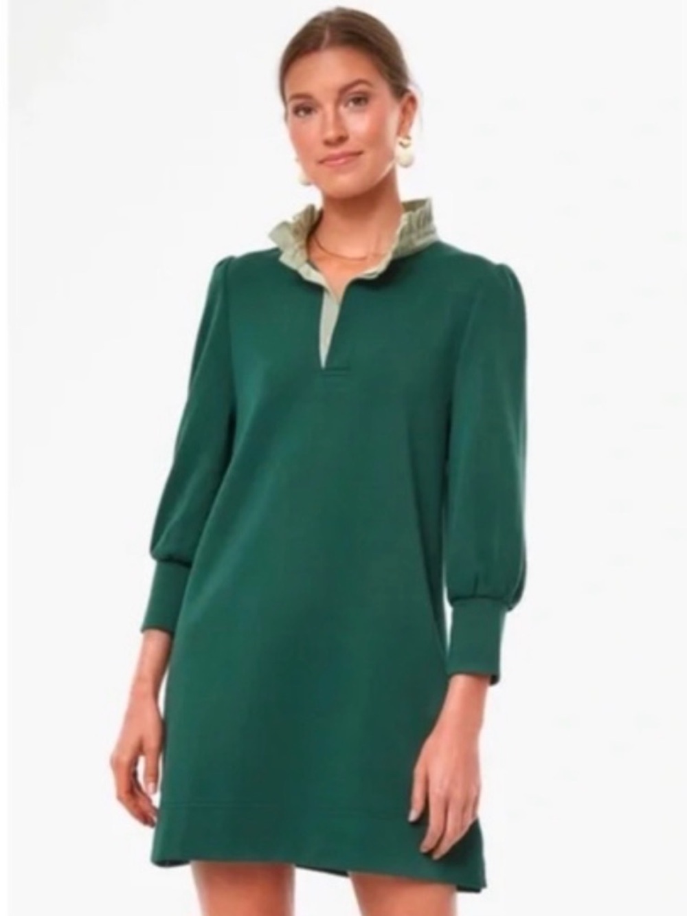 Tuckernuck Pomander Place Sage and Dark Green Contrast Collar Top